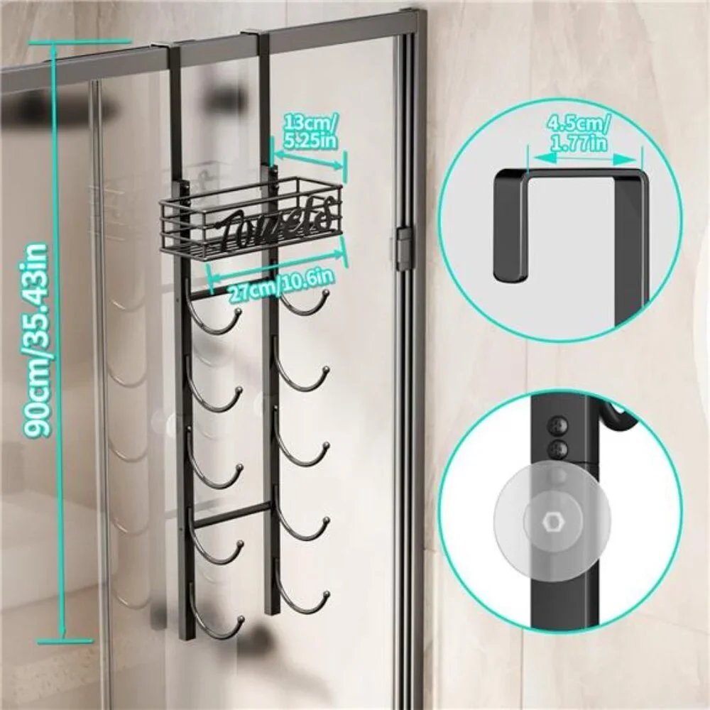 Over Door Towel Rack 6 Tier Bathroom Storage Wall Mount Rolled Towel Organizer
